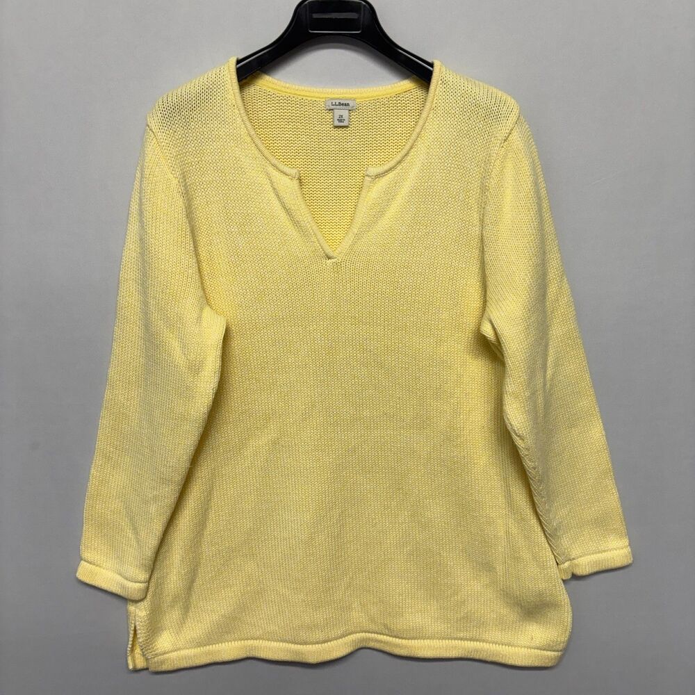 LL Bean Women Fisherman Knit Sweater Size 2X Yellow Pullover Cotton D134 -21